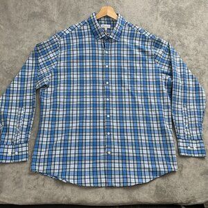 Peter Millar Shirt Men's XL Summer Comfort Long Sleeve Button Up Plaid Blue